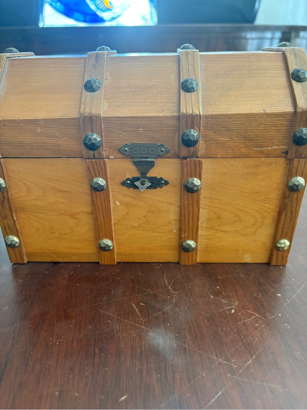 Wooden Decorative Storage Chest in Light Brown - Classic Home Organizer